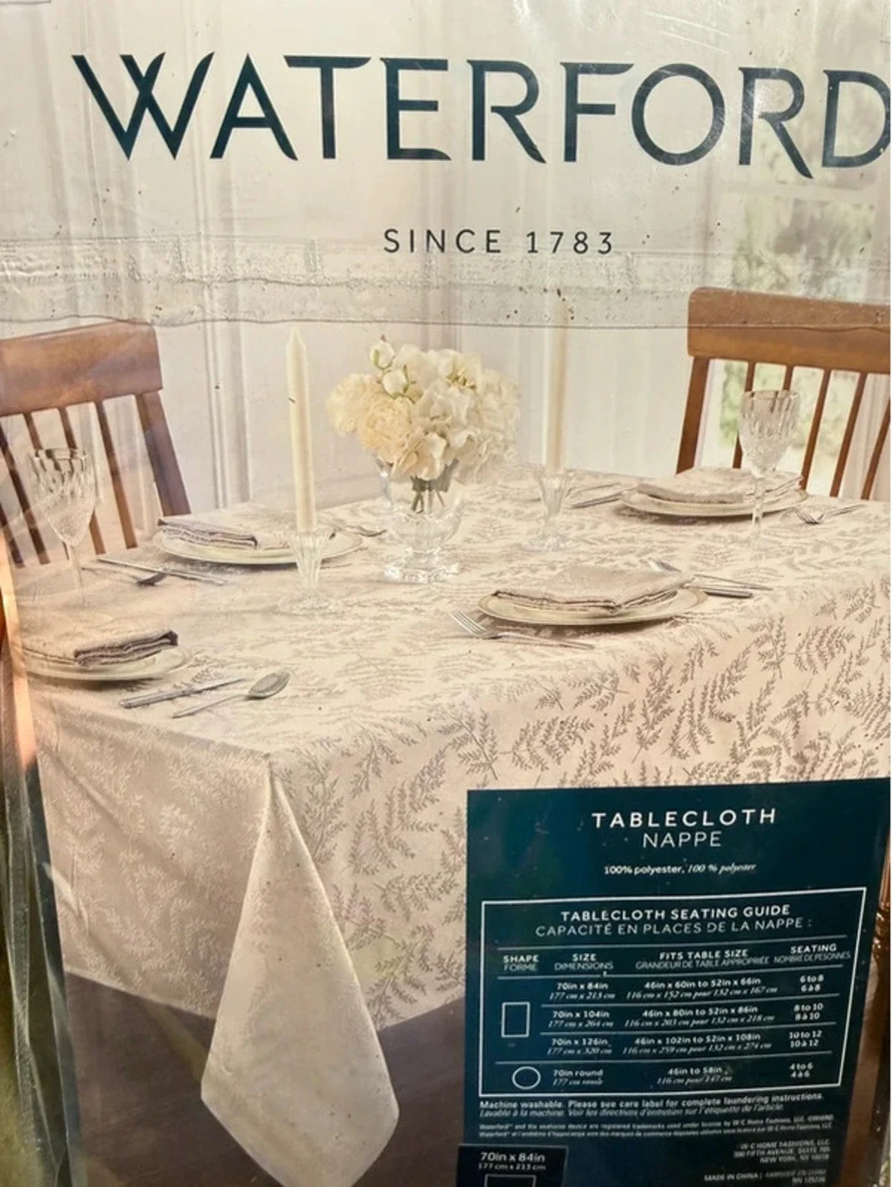 New Waterford Nappe Tossed Leaf Pumice Stone (color) Tablecloth 70” x 84”